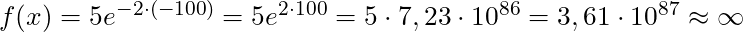 f(x) = 5e^{-2 \cdot (-100)} =  5e^{2 \cdot 100} = 5 \cdot 7,23 \cdot 10^{86} =3,61 \cdot 10^{87} \approx \infty