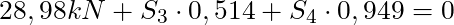 28,98 kN + S_3 \cdot 0,514 + S_4 \cdot 0,949 = 0