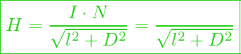  \boxed{ H = \frac{ I \cdot N}{\sqrt{l^2 + D^2}} = \frac{\Eta}{\sqrt{l^2 + D^2}}}