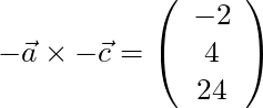 -\vec{a} \times -\vec{c} = \left( \begin{array}{c} -2 \\ 4\\ 24 \end{array}\right)