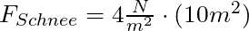 F_{Schnee} = 4 \frac{N}{m^2} \cdot (10 m^2)