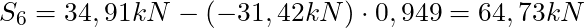 S_6 = 34,91 kN - (-31,42 kN) \cdot 0,949 = 64,73 kN