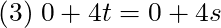 (3) \; 0 + 4t  = 0 + 4s