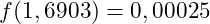 f(1,6903) = 0,00025