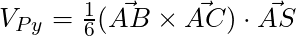 V_{Py} = \frac{1}{6} (\vec{AB} \times \vec{AC}) \cdot \vec{AS}