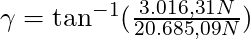 \gamma = \tan^{-1} (\frac{3.016,31 N}{20.685,09 N})