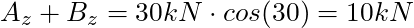 A_z + B_z = 30 kN \cdot cos(30) = 10 kN