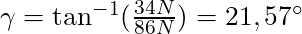 \gamma = \tan^{-1} (\frac{34 N}{86 N})  = 21,57^\circ