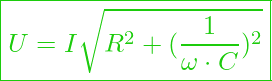  \boxed{ U = I \sqrt{ R^2 + (\frac{1}{\omega \cdot C})^2} }