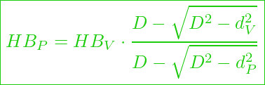  \boxed{ HB_P = HB_V \cdot \frac{D - \sqrt{D^2 - d_V^2}}{D - \sqrt{D^2 - d_P^2}} }