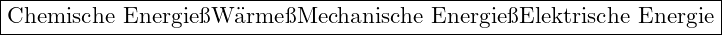 \boxed{\text{Chemische Energie} → \text{W&auml;rme} → \text{Mechanische Energie} → \text{Elektrische Energie}}