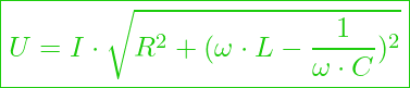  \boxed{U = I \cdot \sqrt{R^2 + (\omega \cdot L - \frac{1}{\omega \cdot C})^2} }