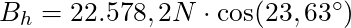 B_h = 22.578,2 N \cdot \cos(23,63^\circ)