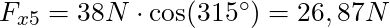 F_{x5} = 38 N \cdot \cos(315^\circ) = 26,87N
