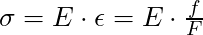 \sigma = E \cdot \epsilon = E \cdot \frac{f}{F}