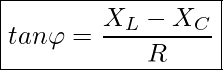 Rendered by QuickLaTeX.com \boxed{ tan \varphi = \frac{X_L - X_C}{R} }