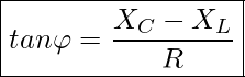 Rendered by QuickLaTeX.com \boxed{ tan \varphi = \frac{X_C - X_L}{R} }