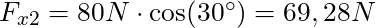 F_{x2} = 80 N \cdot \cos(30^\circ) = 69,28 N