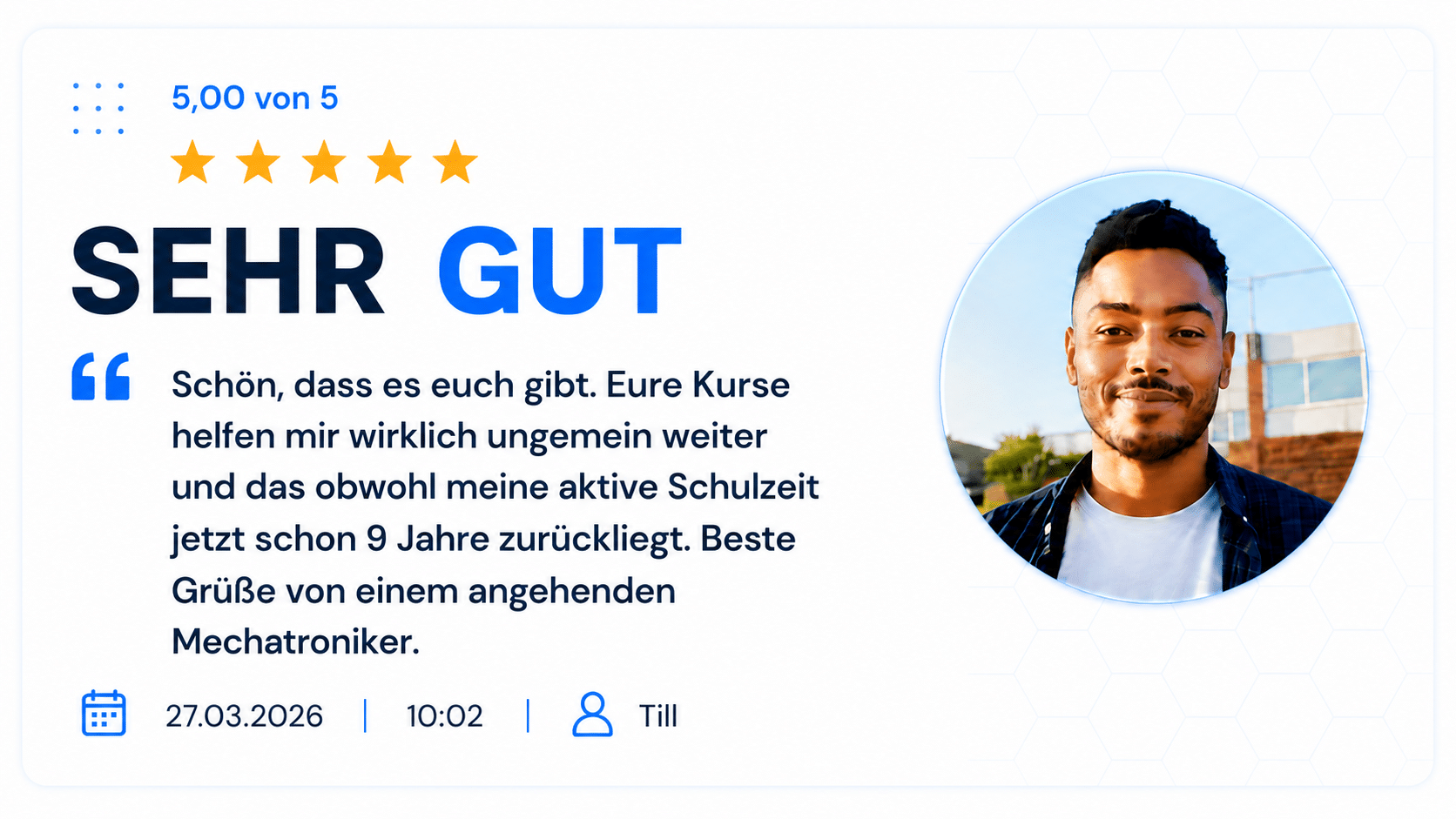 Bewertung, sehr gut